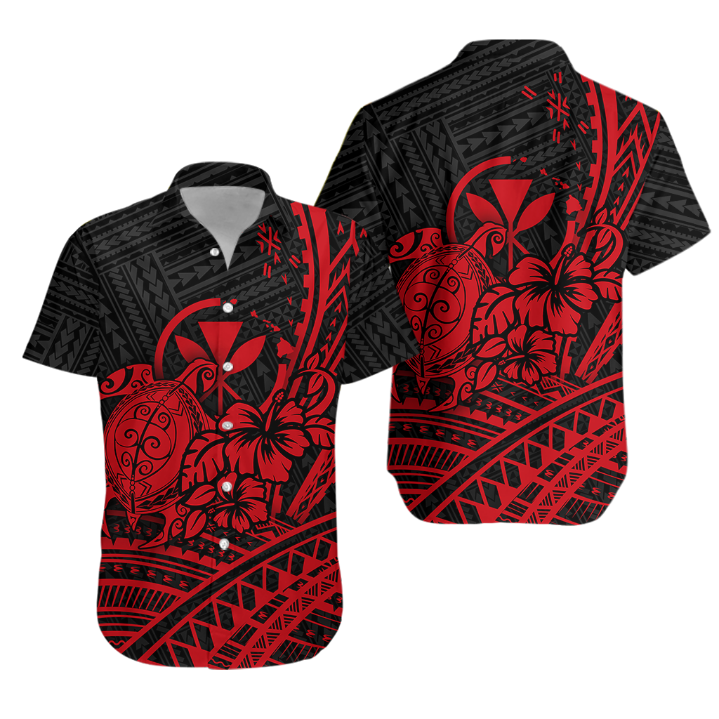 Hawaii Turtle With Hibiscus Tribal Red Hawaiian Shirt -