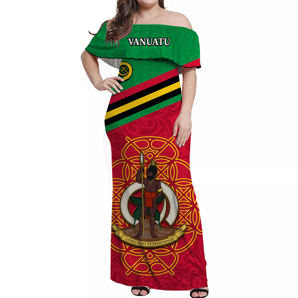 Vanuatu Off Shoulder Long Dress Pattern Sand Drawing