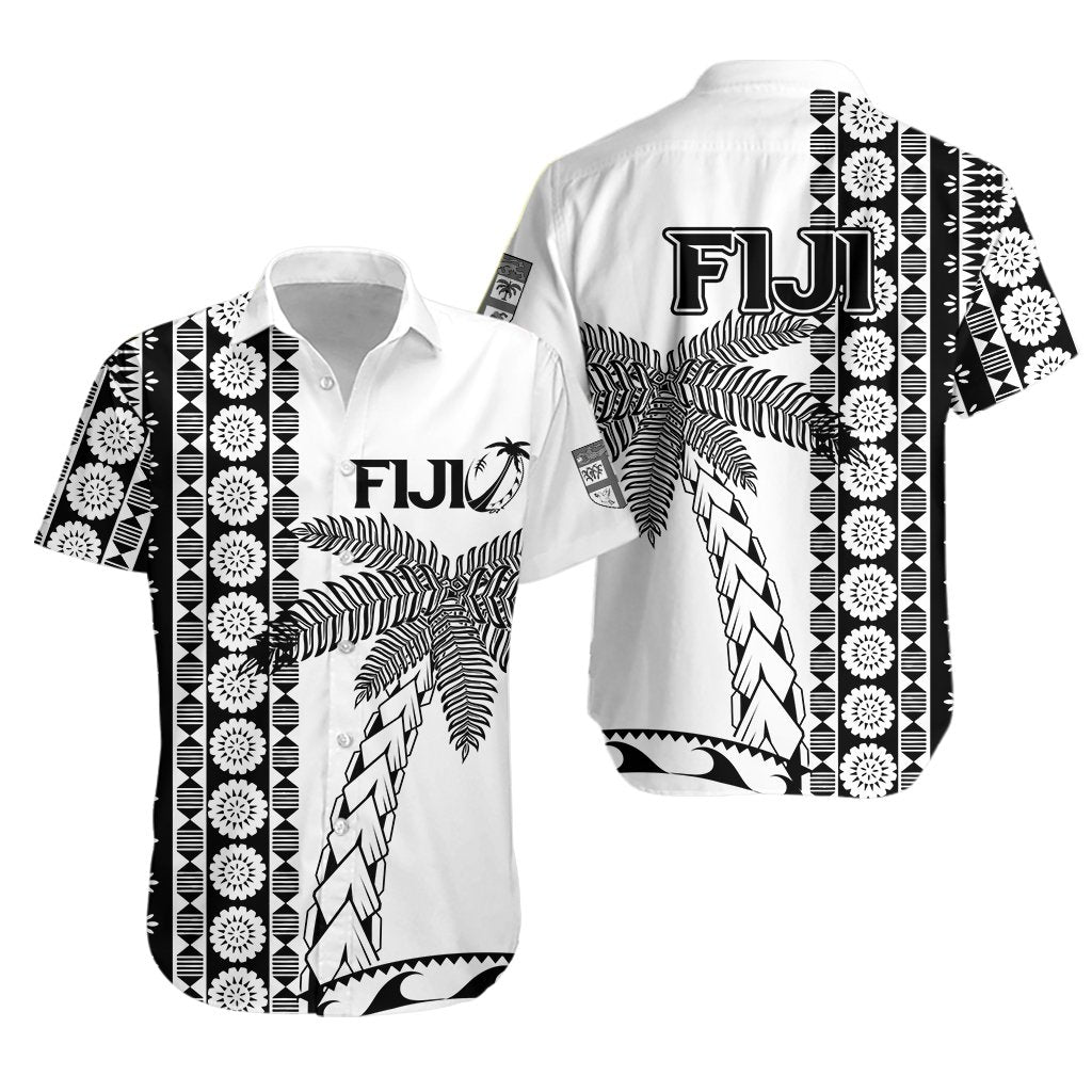 Fiji Rugby Hawaiian Shirt - Coconut Tree With Tapa Pattern -