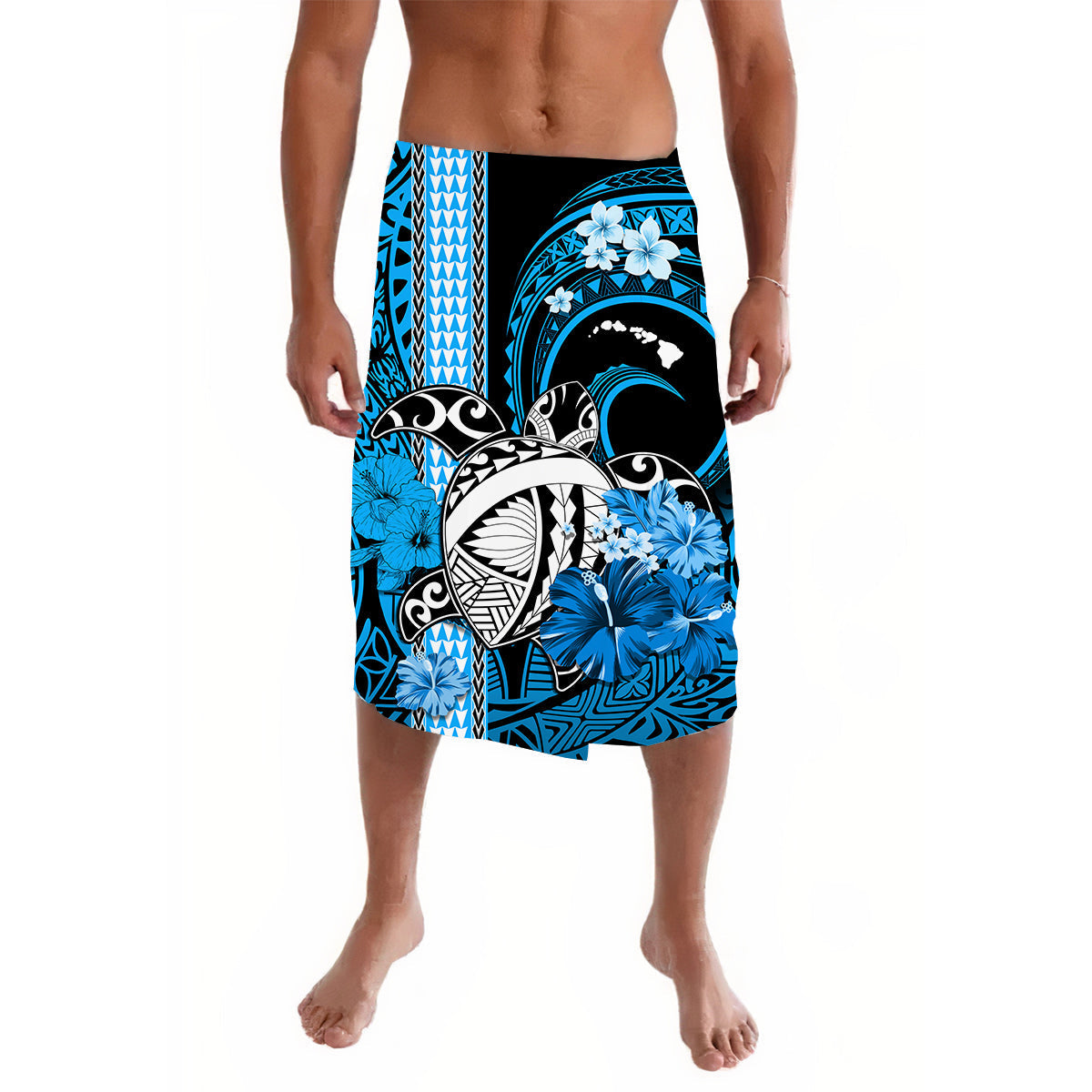 Hawaii Lavalava Polynesia Turtle Map and Blue Hibiscus