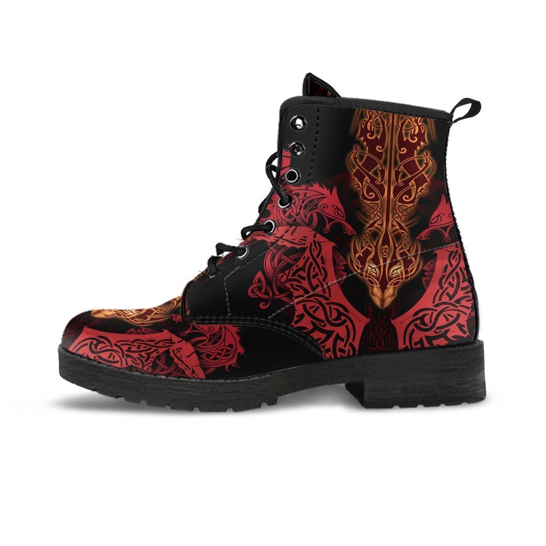Celtic Dragon Leather Boots - Dragon Sword, Cross Patterns