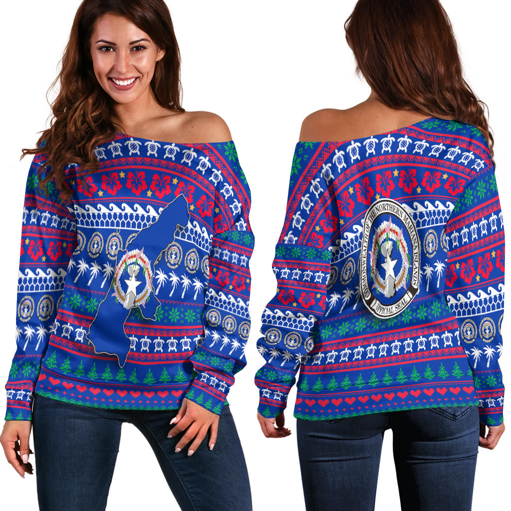 Northern Mariana Islands Christmas Women Off Shoulder Sweater Ugly Christmas