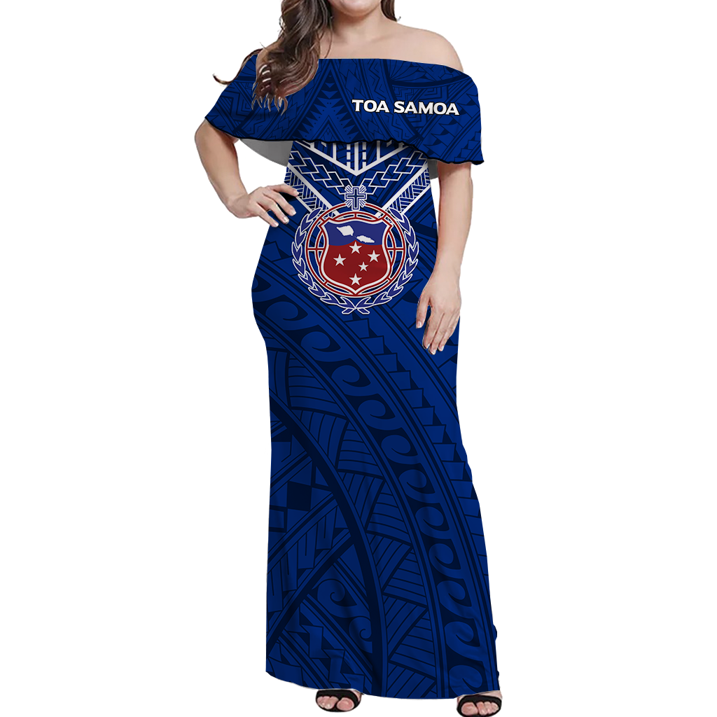 Toa Samoa Rugby Off Shoulder Long Dress Samoan Warrior Pride