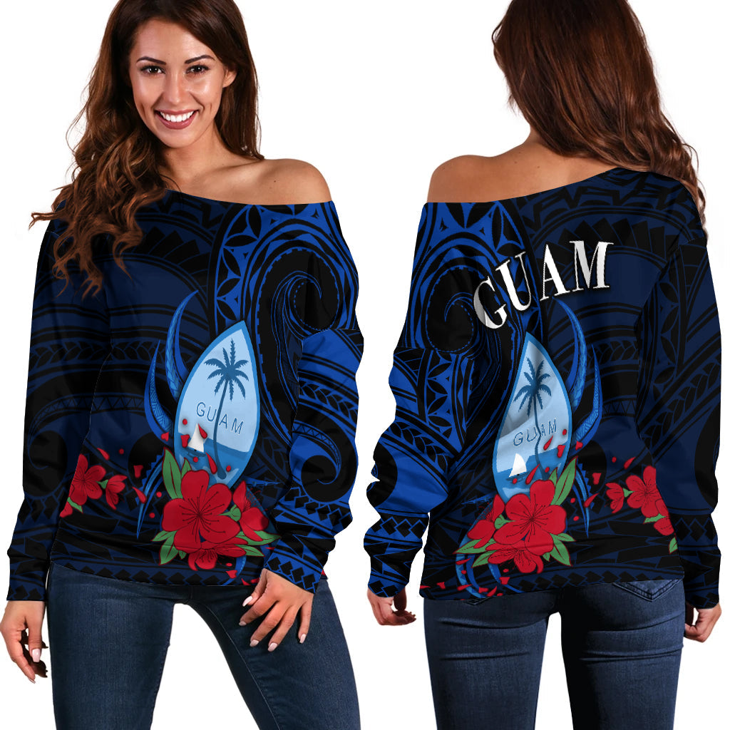 Guam Off Shoulder Sweater Polynesian Flowers