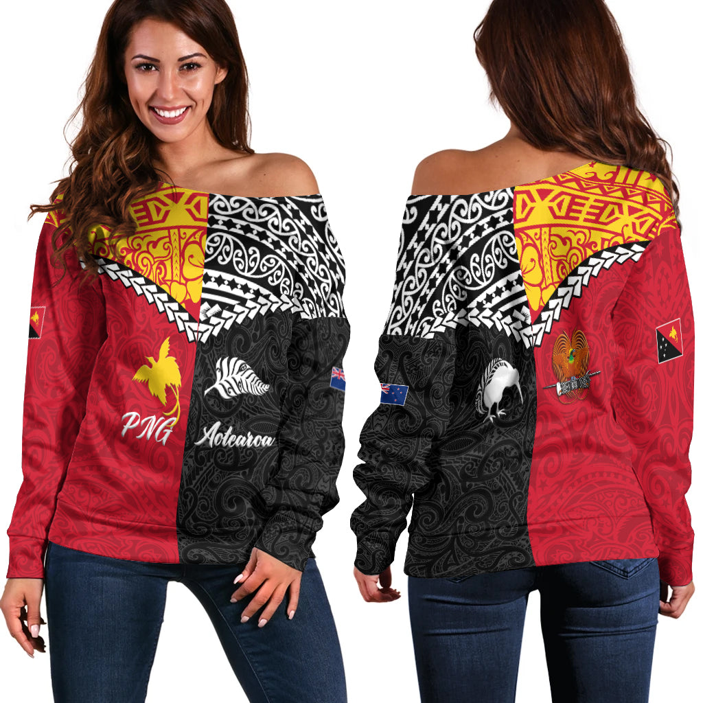 Papua New Guinea Combine New Zealand Maori Aotearoa Heritage Women Off Shoulder Sweater