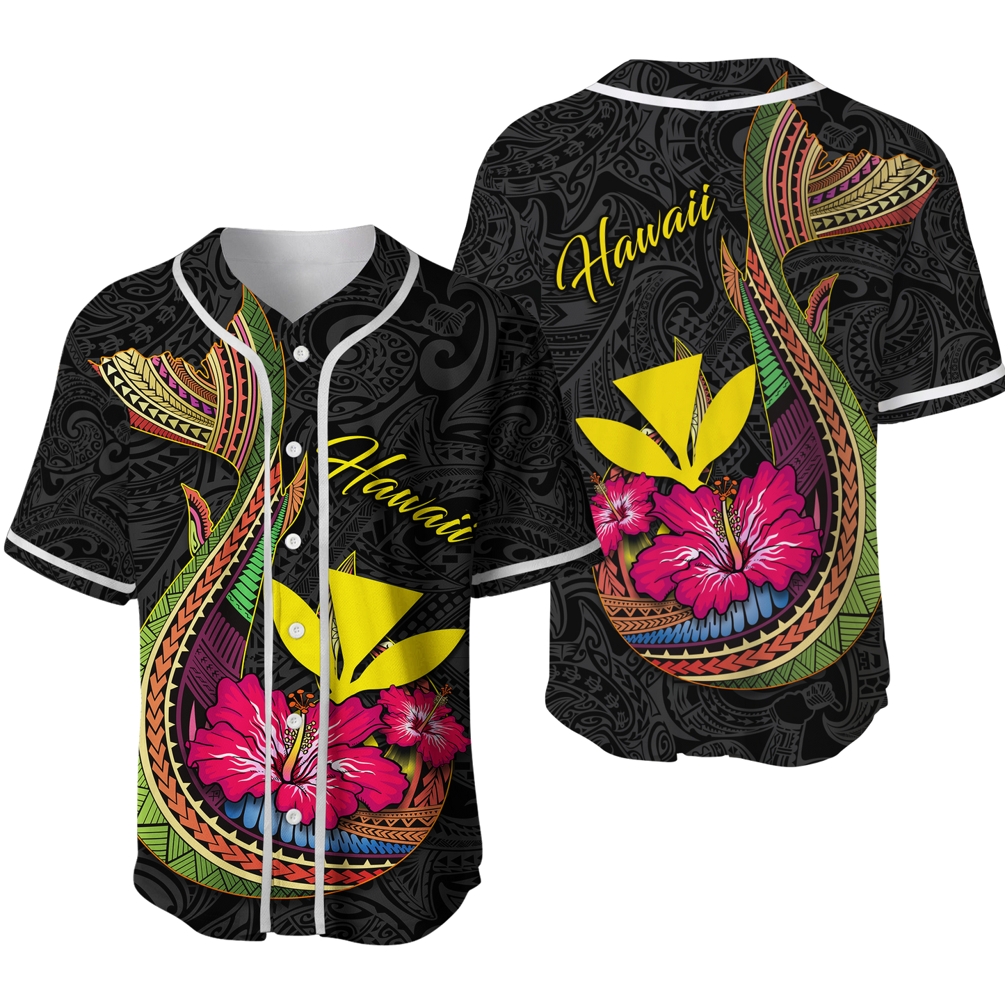 Hawaii Polynesian Fish Hook Hibiscus Baseball Jersey