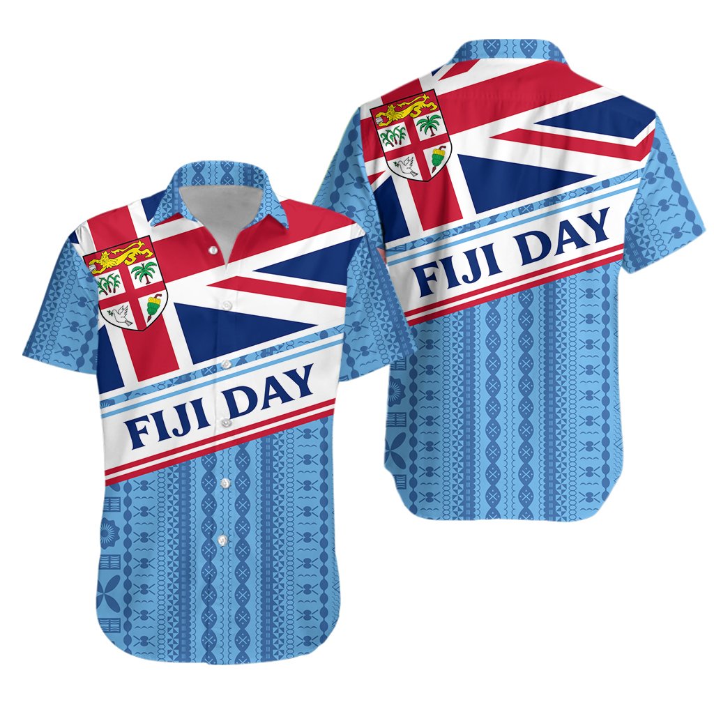 Fiji Day Hawaiian Shirt - Tapa Pattern With Flag -