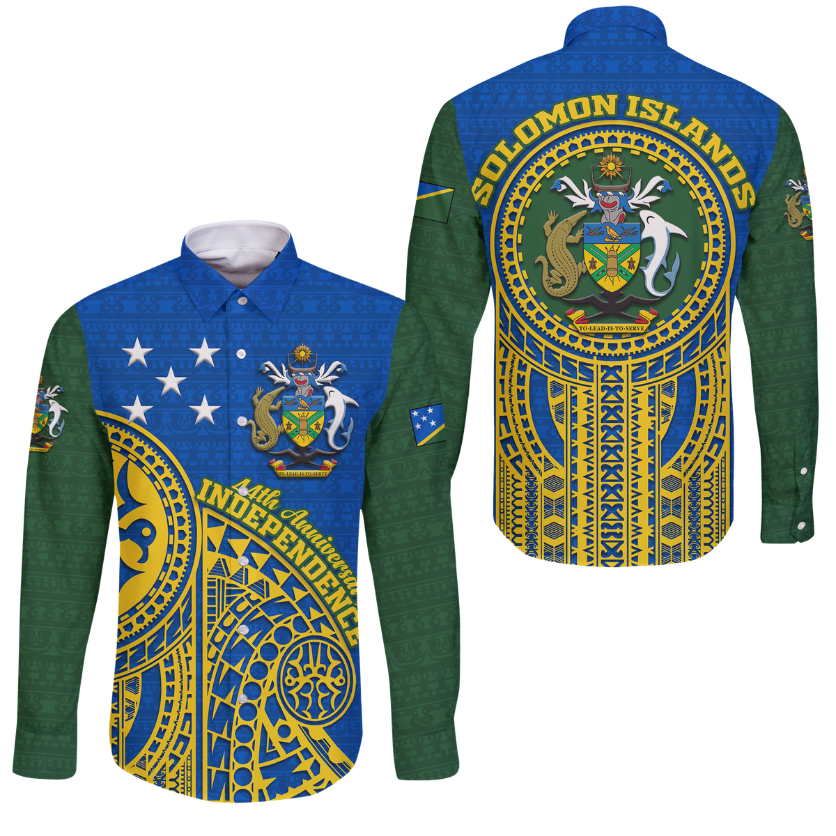 Solomon Islands Independence Anniversary 44th Years Long Sleeve Button Shirt