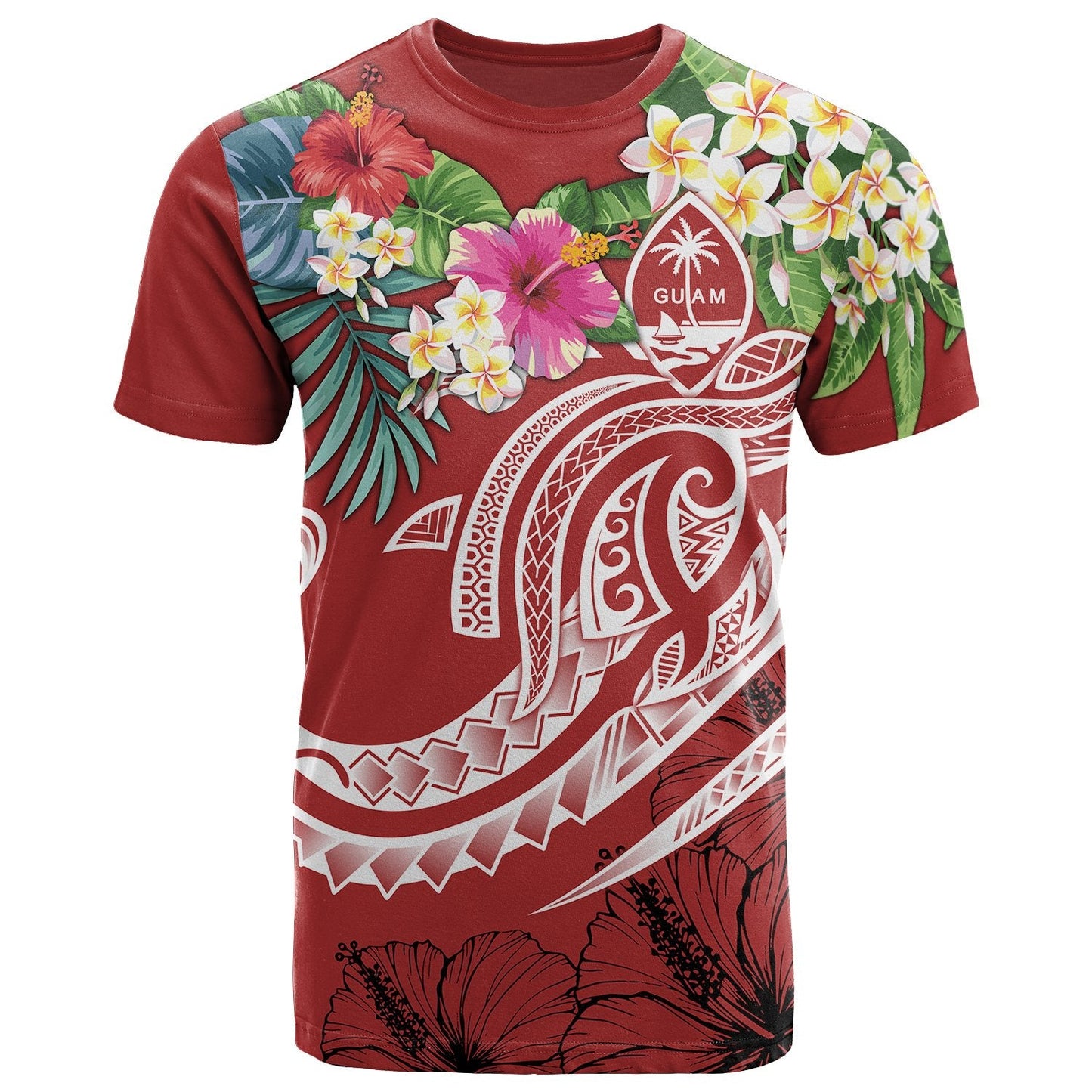 Guam Polynesian T Shirt Summer Plumeria Black