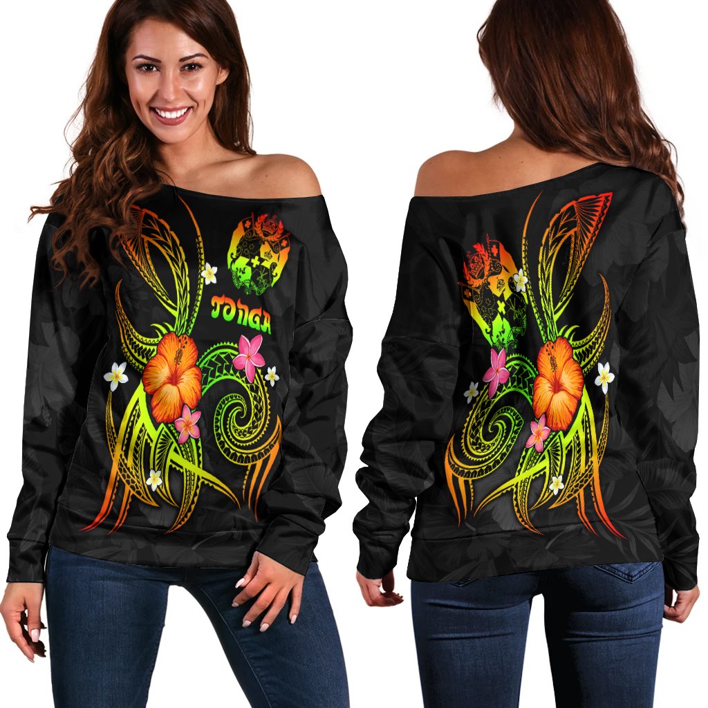 Tonga Polynesian Women's Off Shoulder Sweater Legend of Tonga (Raggae)