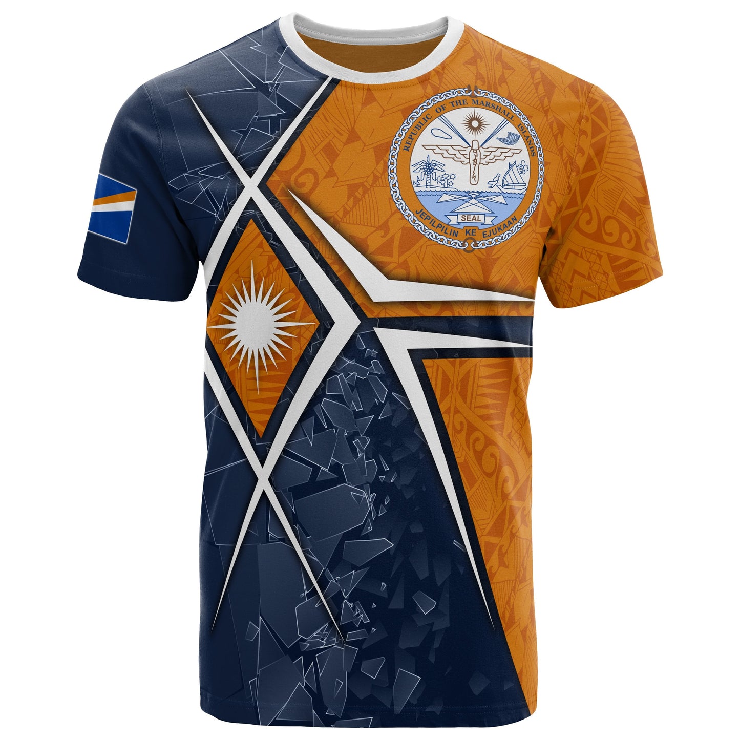 Marshall Islands T-Shirt - Marshall Islands Flag With Polynesian Patterns