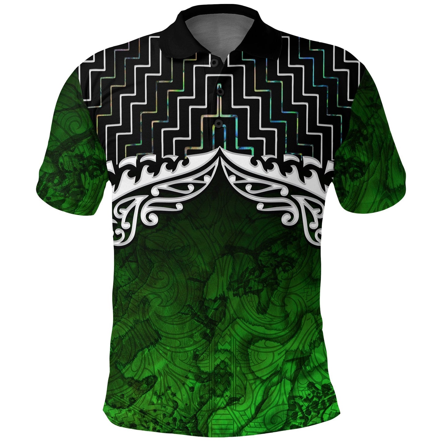 New Zealand Maori Polo Shirt, Poutama Silver Fern Golf Shirt