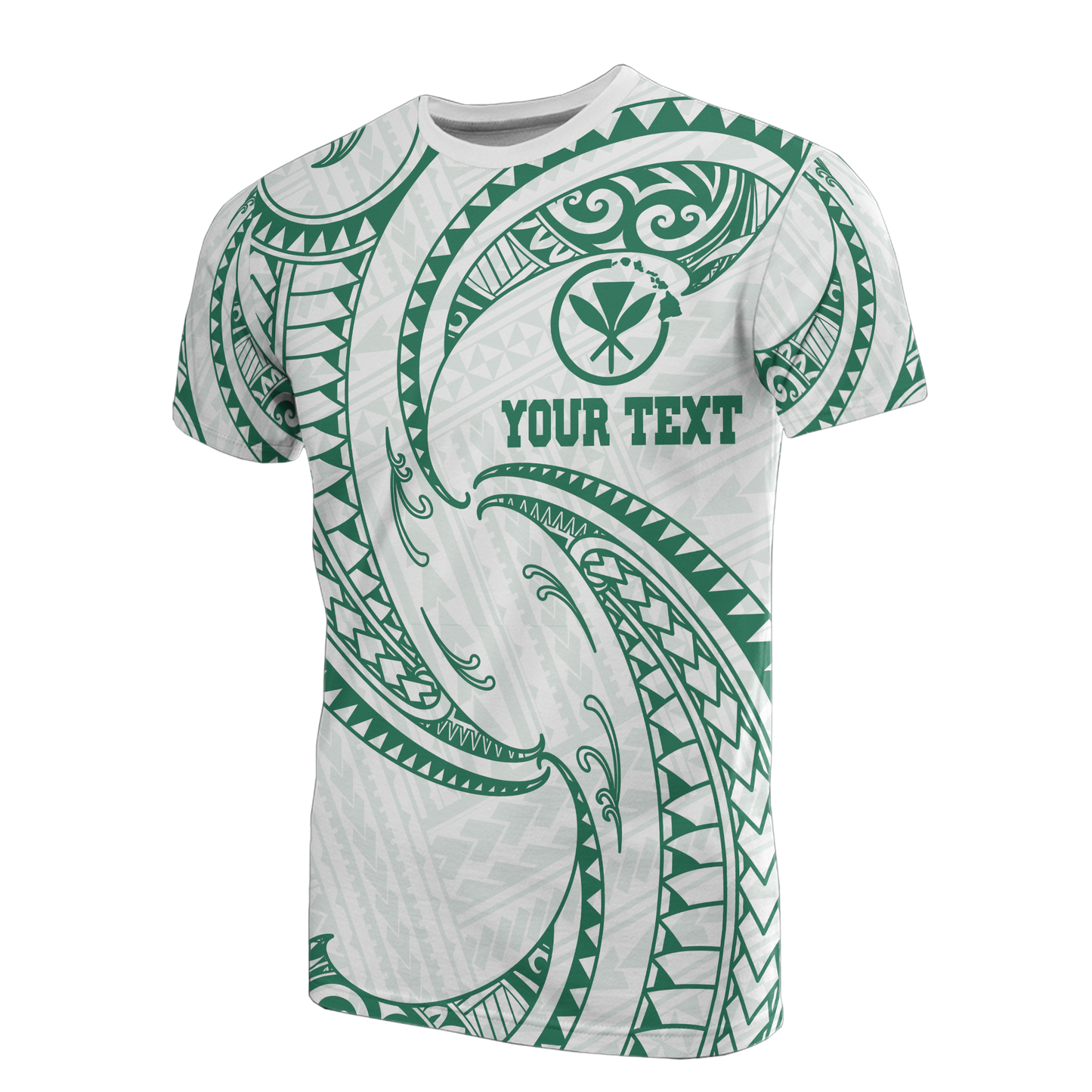 Hawaii Polynesian Custom Personalised T Shirt Green & White Tribal Wave 2