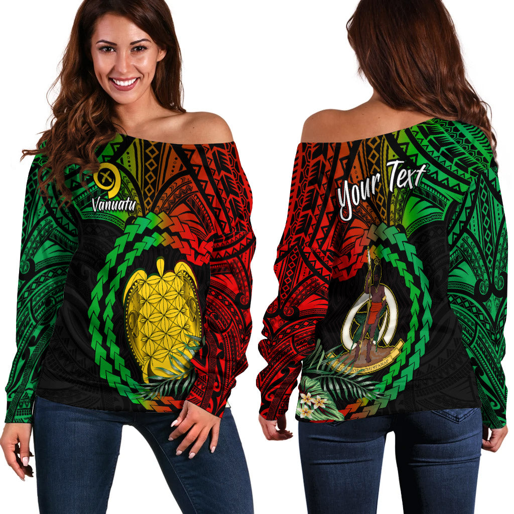 (Custom Personalised) Vanuatu Heart Polynesian Off Shoulder Sweater Turtle Sand Drawings