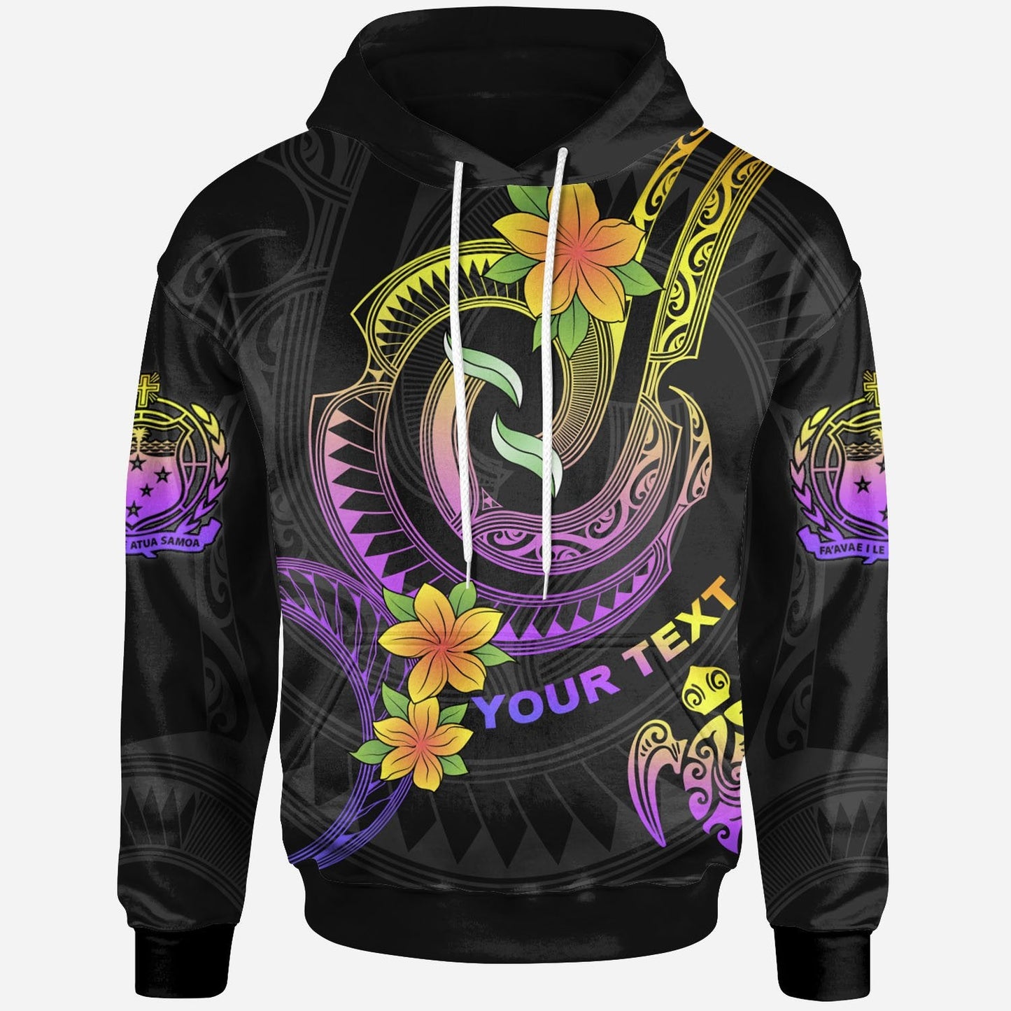 Custom Text Samoa Custom Personalised Hoodie Plumeria Flowers with Spiral Patterns