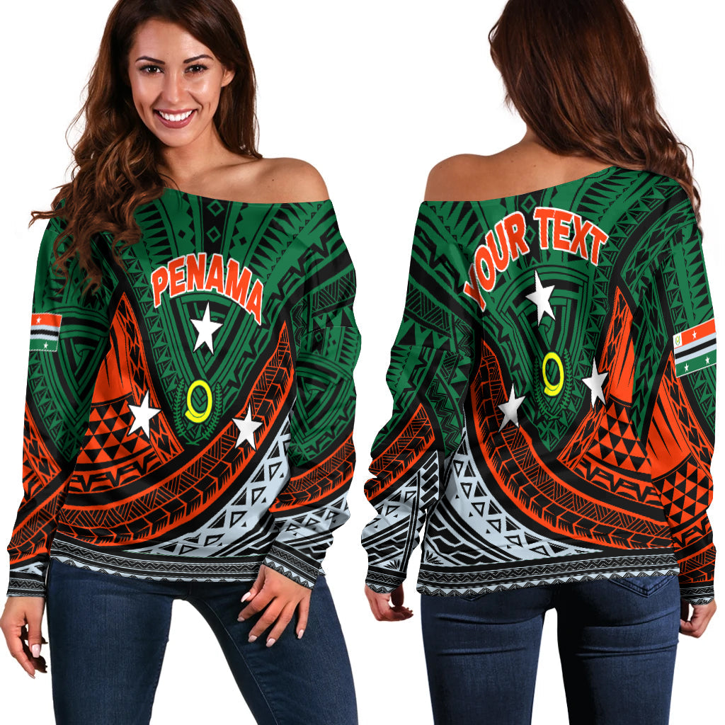 (Custom Personalised) Vanuatu Penama Province Tribal Pattern Women Off Shoulder Sweater