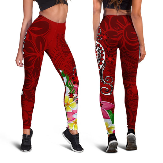 Tahiti Custom Personalised Legging - Turtle Plumeria Red