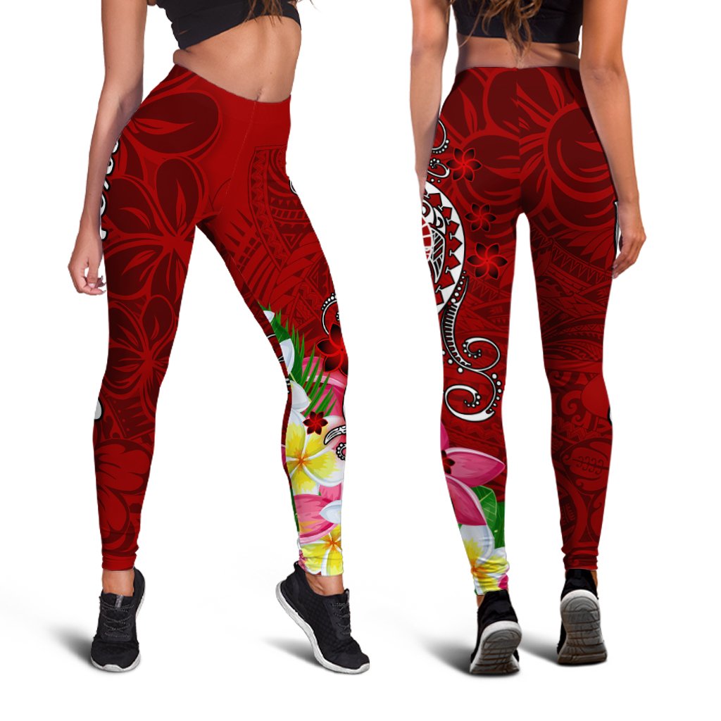 Tahiti Custom Personalised Legging - Turtle Plumeria Red