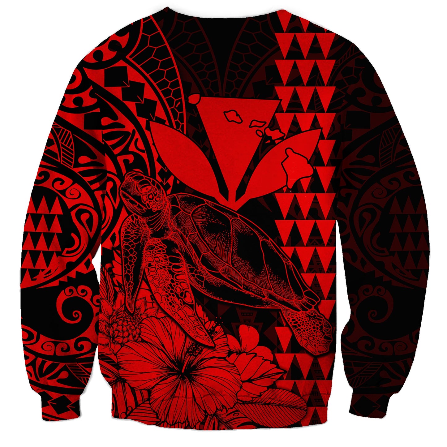 Kakau Polynesian Tribal Hawaiian Turtle with Kanaka Maoli Red Sweatshirt