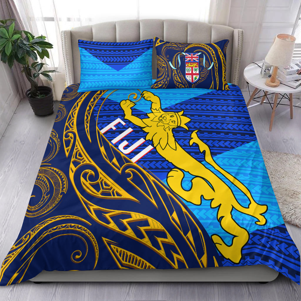 Fiji Bedding Set Flag's Color With Gold Polynesian Pattern