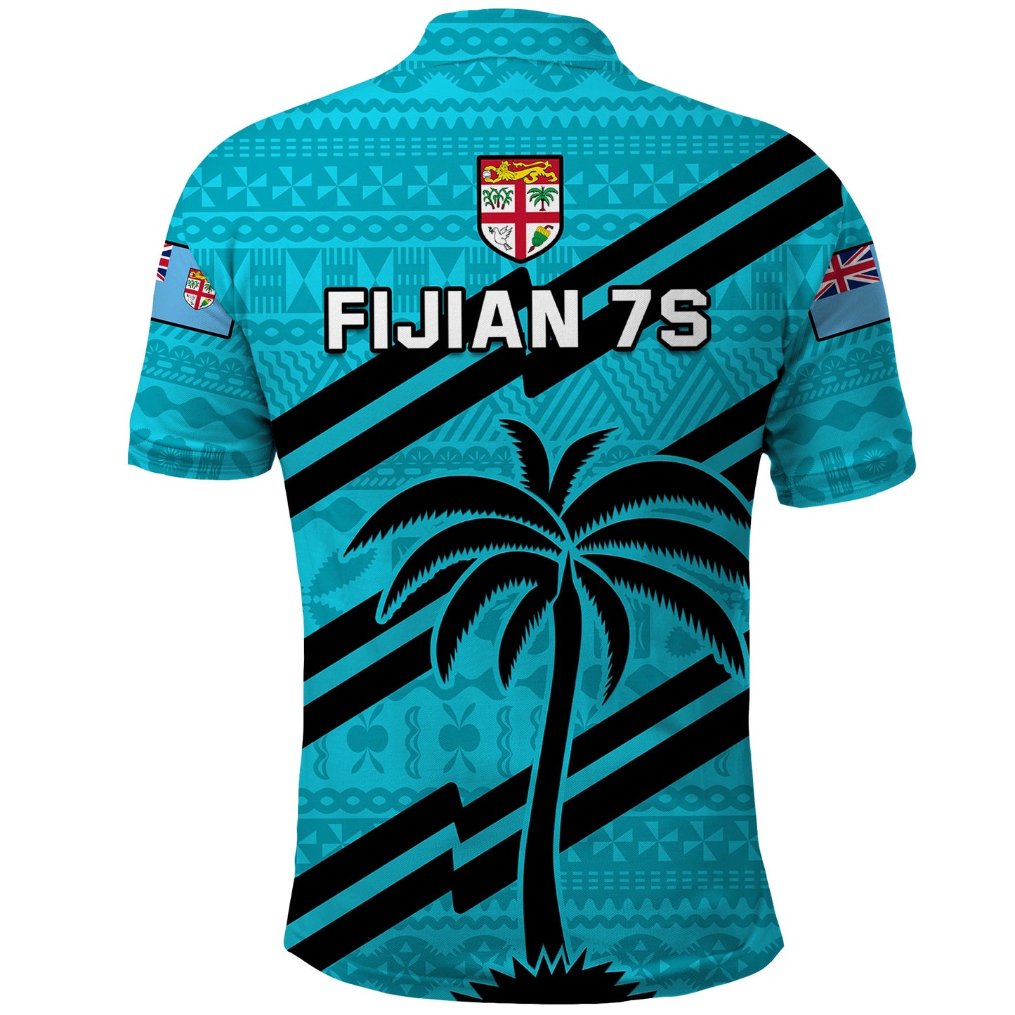 Fiji Rugby Tapa Pattern Fijian 7s Cyan Polo Shirt