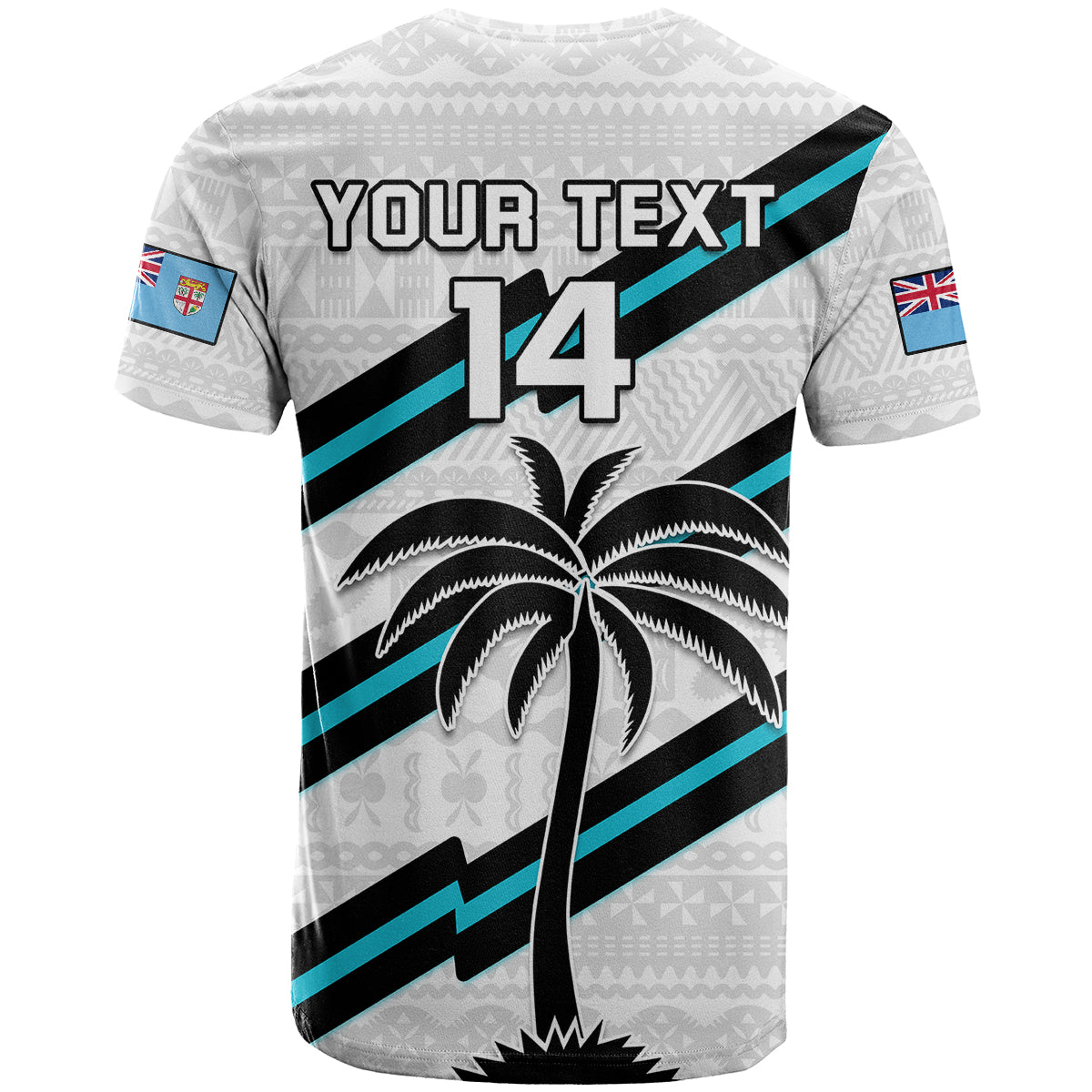 (Custom Text And Number) Fiji Rugby Tapa Pattern Fijian 7s White T Shirt