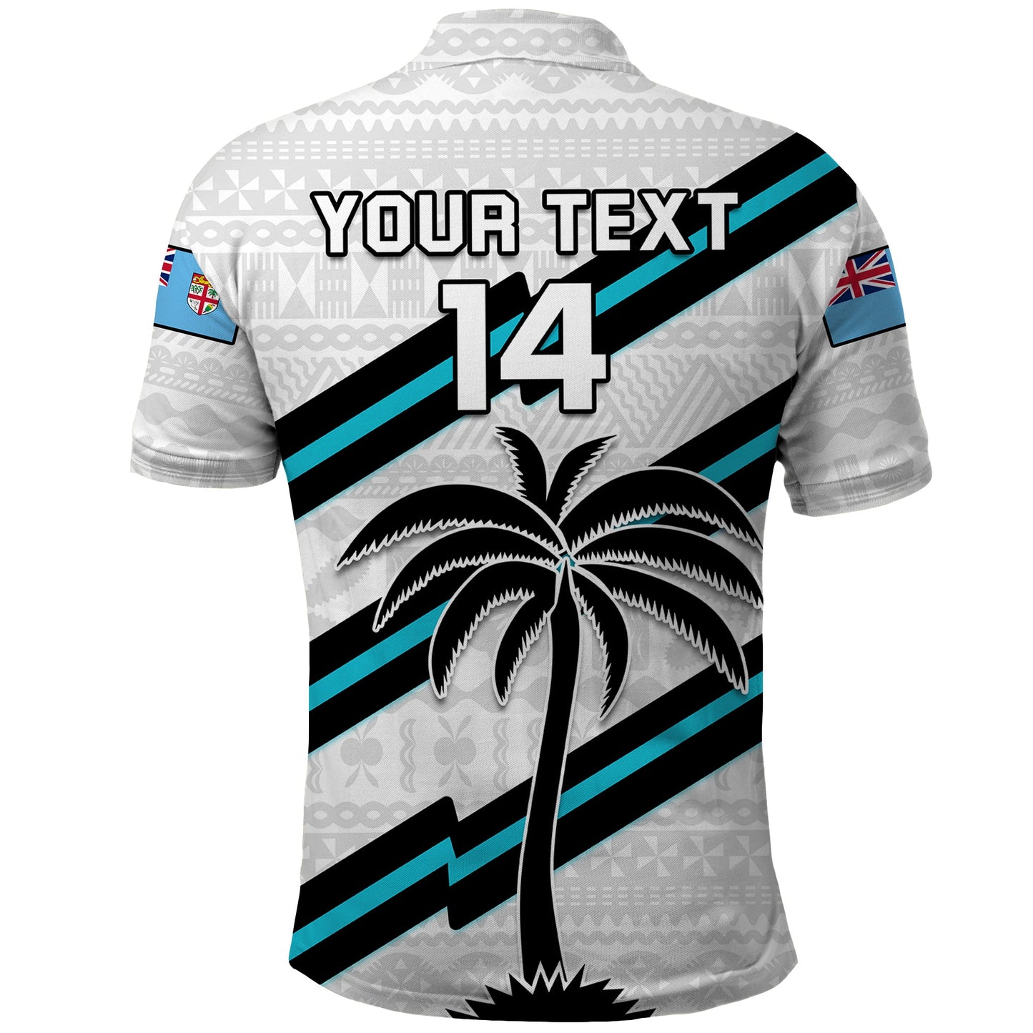Custom Text And Number Fiji Rugby Tapa Pattern Fijian 7s White Polo Shirt