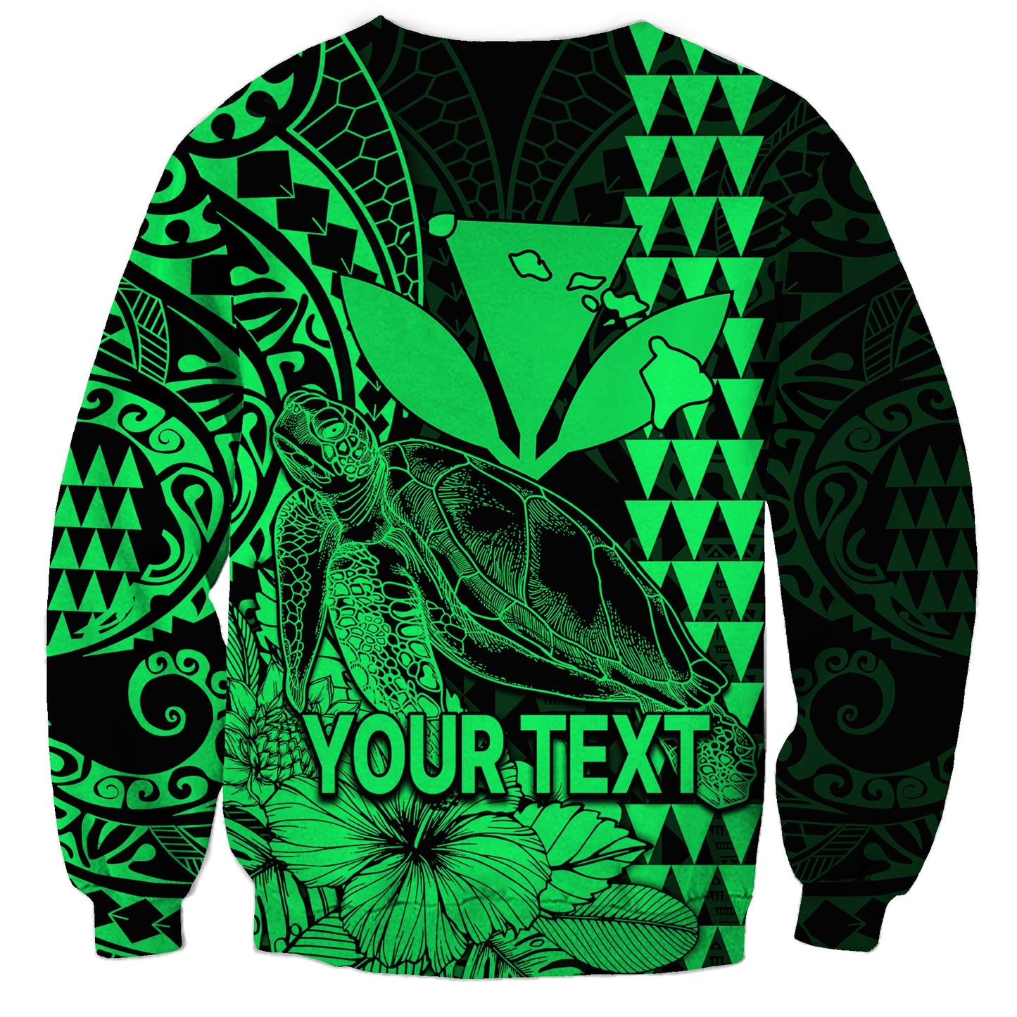 Custom Personalised Kakau Polynesian Tribal Hawaiian Turtle with Kanaka Maoli Green Sweatshirt