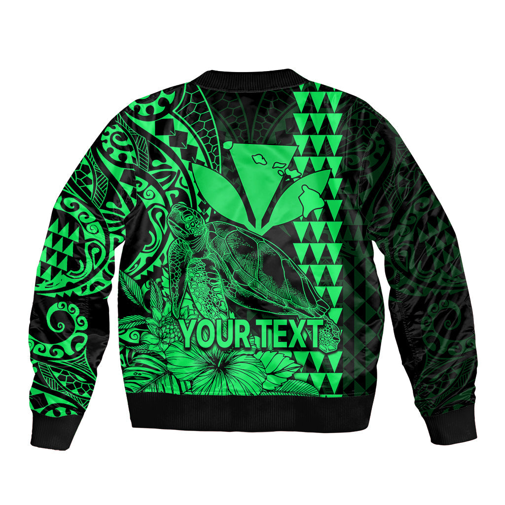 (Custom Personalised) Kakau Polynesian Tribal Hawaiian Turtle with Kanaka Maoli Green Bomber Jacket