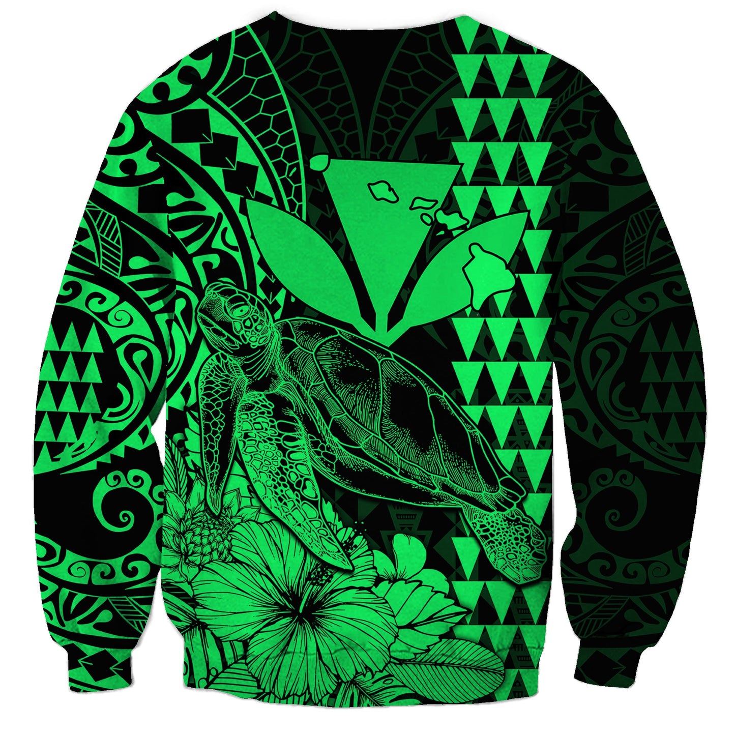 Kakau Polynesian Tribal Hawaiian Turtle with Kanaka Maoli Green Sweatshirt