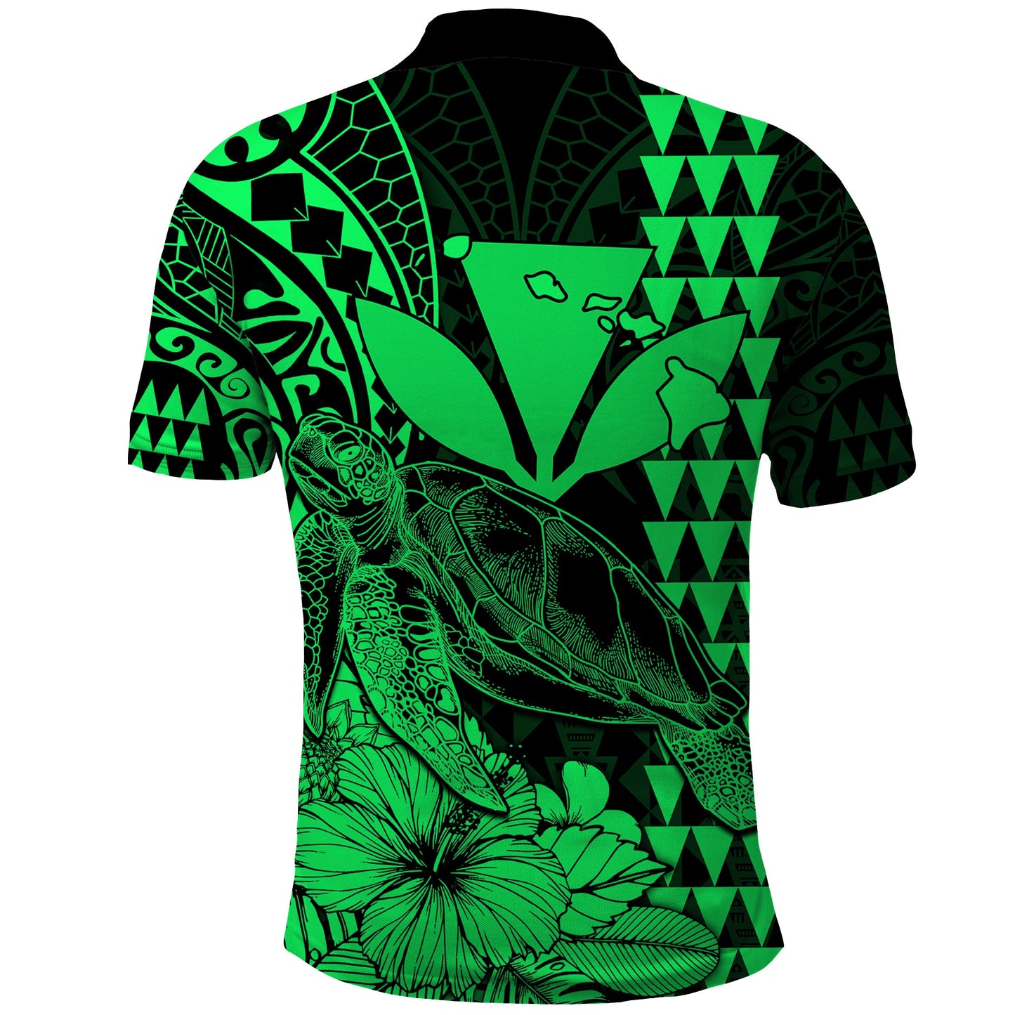 Kakau Polynesian Tribal Hawaiian Turtle with Kanaka Maoli Green Polo Shirt