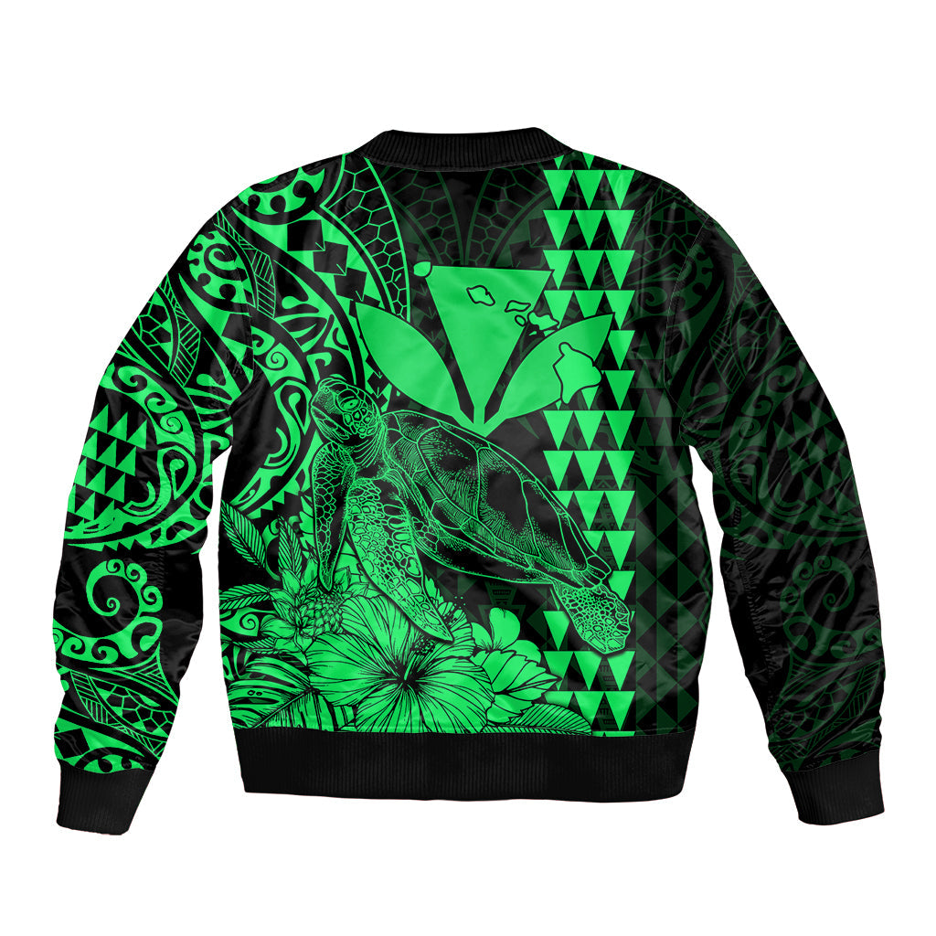 Kakau Polynesian Tribal Hawaiian Turtle with Kanaka Maoli Green Bomber Jacket