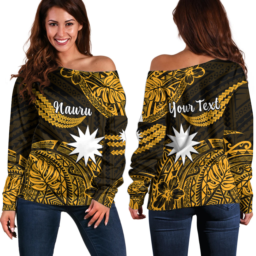 (Custom Personalised) Nauru Polynesian Hibiscus Naoero Glod Off Shoulder Sweater