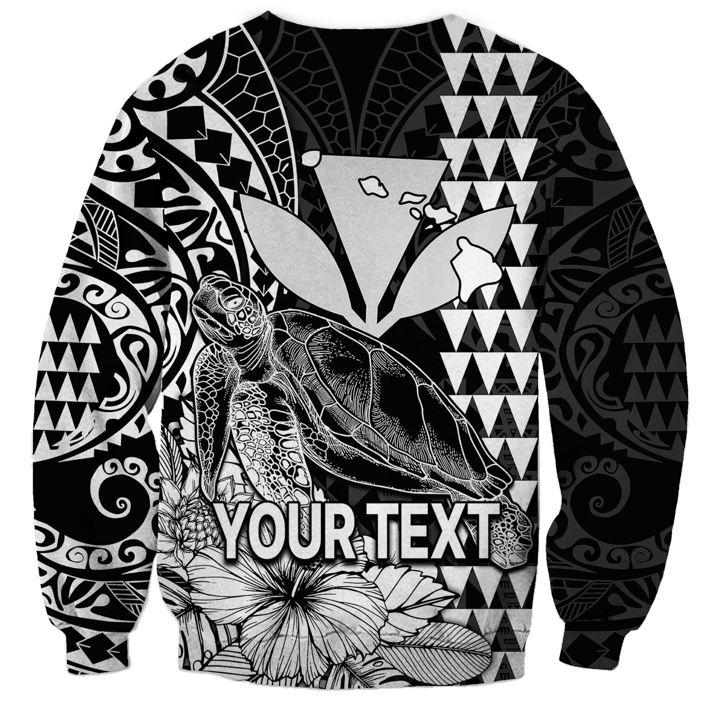 Custom Personalised Kakau Polynesian Tribal Hawaiian Turtle with Kanaka Maoli Black Sweatshirt