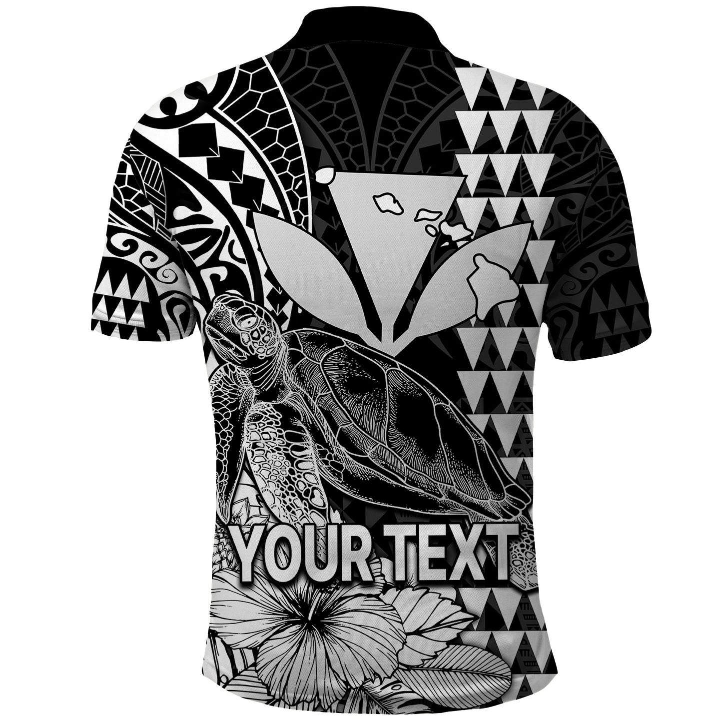 Custom Personalised Kakau Polynesian Tribal Hawaiian Turtle with Kanaka Maoli Black Polo Shirt