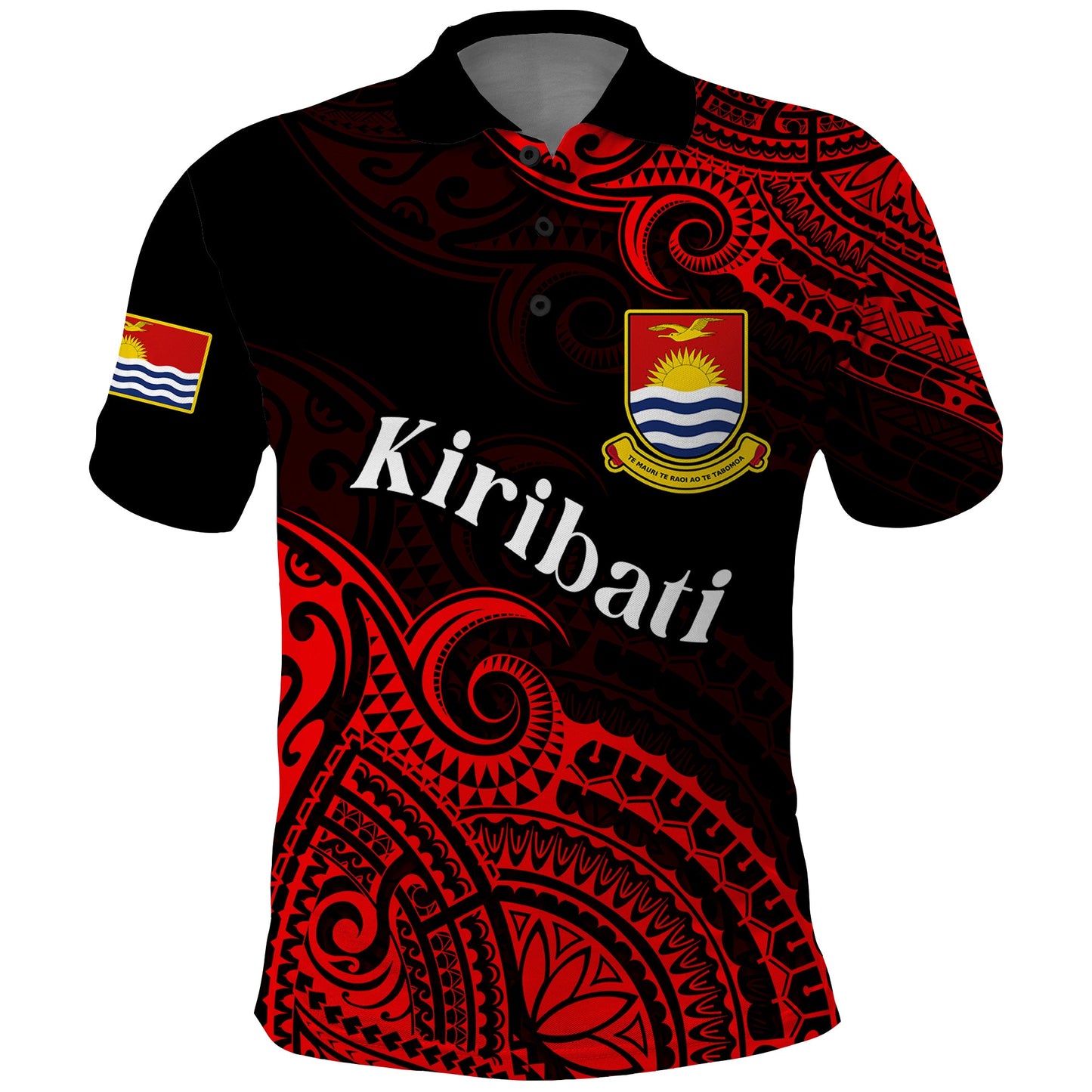 Ribaberiki Kiribati Coat Of Arms Mix Red Polynesian Polo Shirt