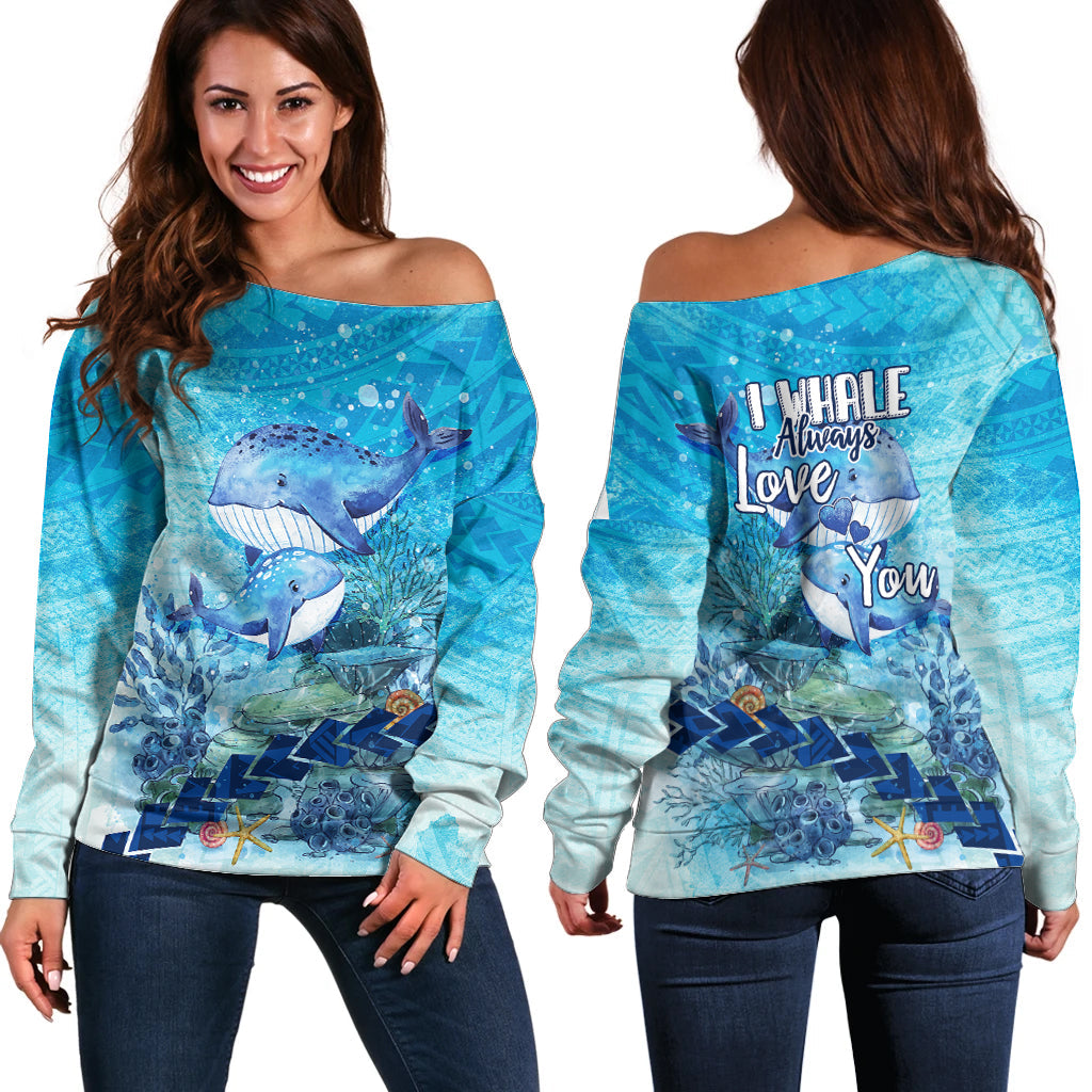Mother and Baby Whale Mix Polynesian Style Off Shoulder Sweater TS07