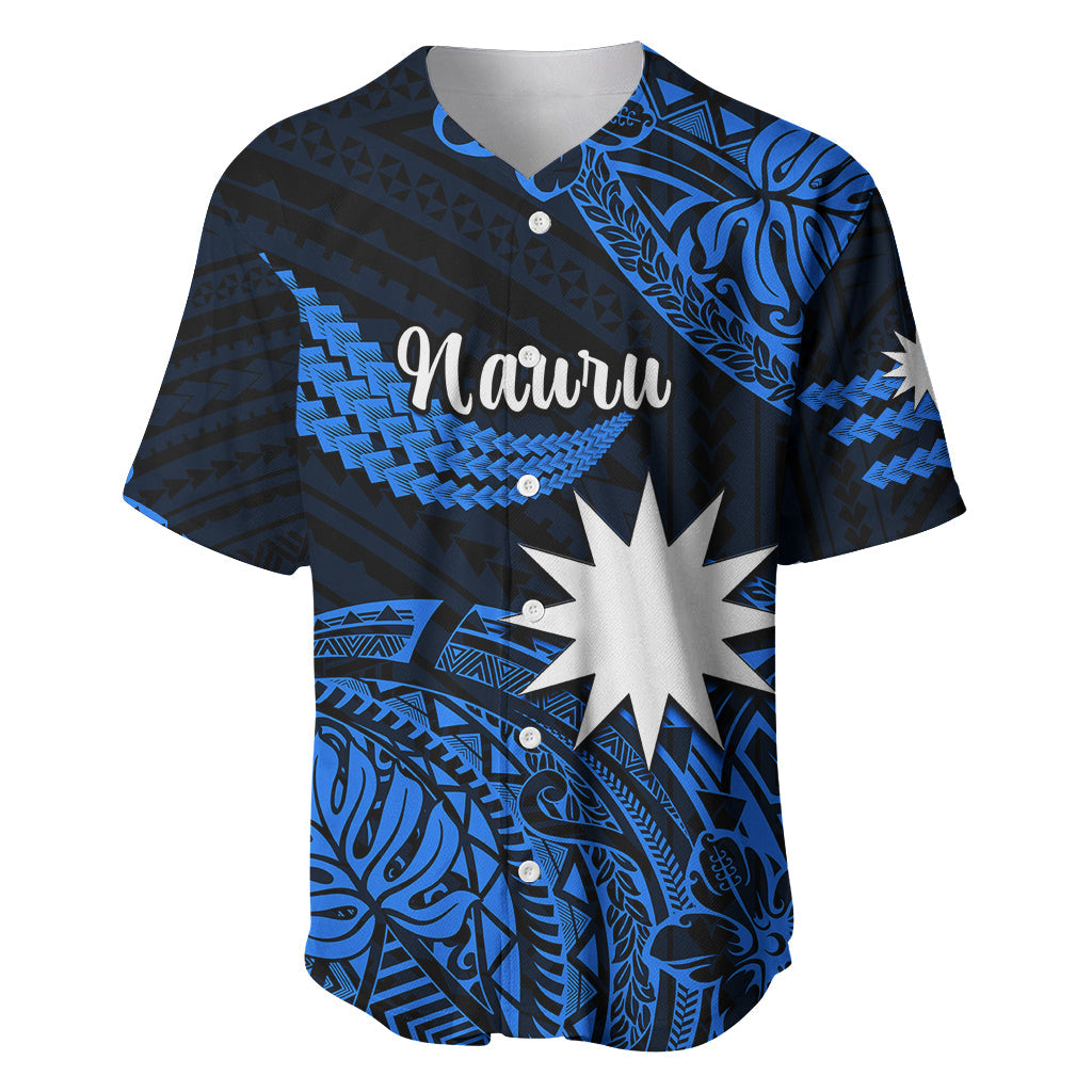 (Custom Personalised) Nauru Polynesian Hibiscus Naoero Blue Baseball Jersey