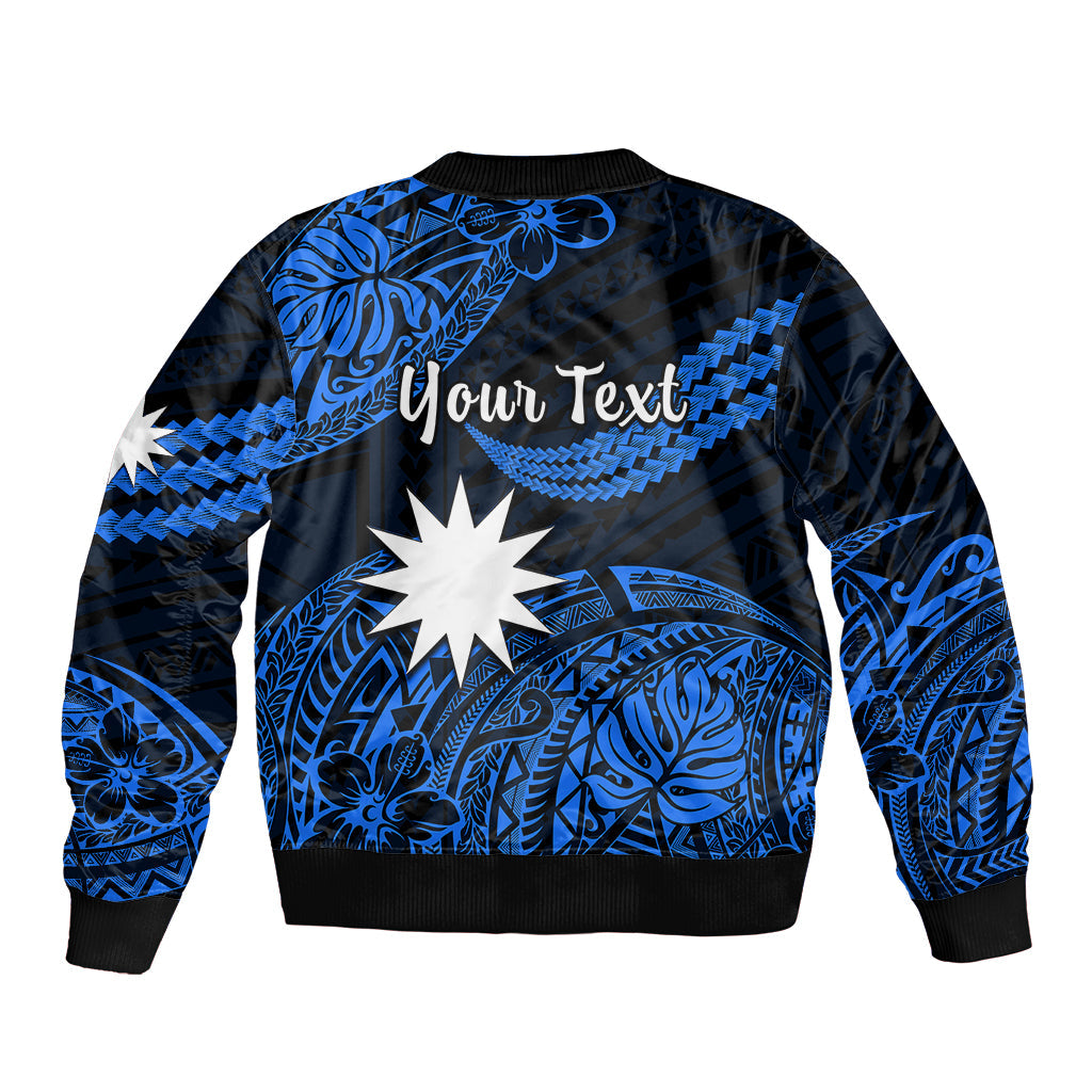 (Custom Personalised) Nauru Polynesian Hibiscus Naoero Blue Bomber Jacket