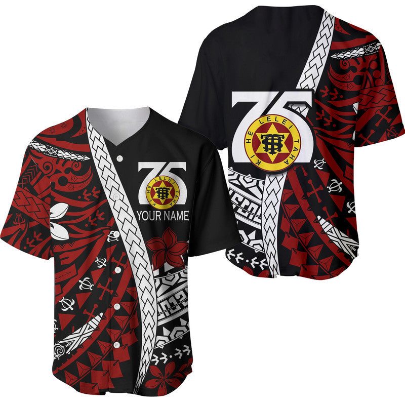 (Custom Personalised) Tonga High School 75th Anniversary Baseball Jersey Black Polynesian Minimalist Style