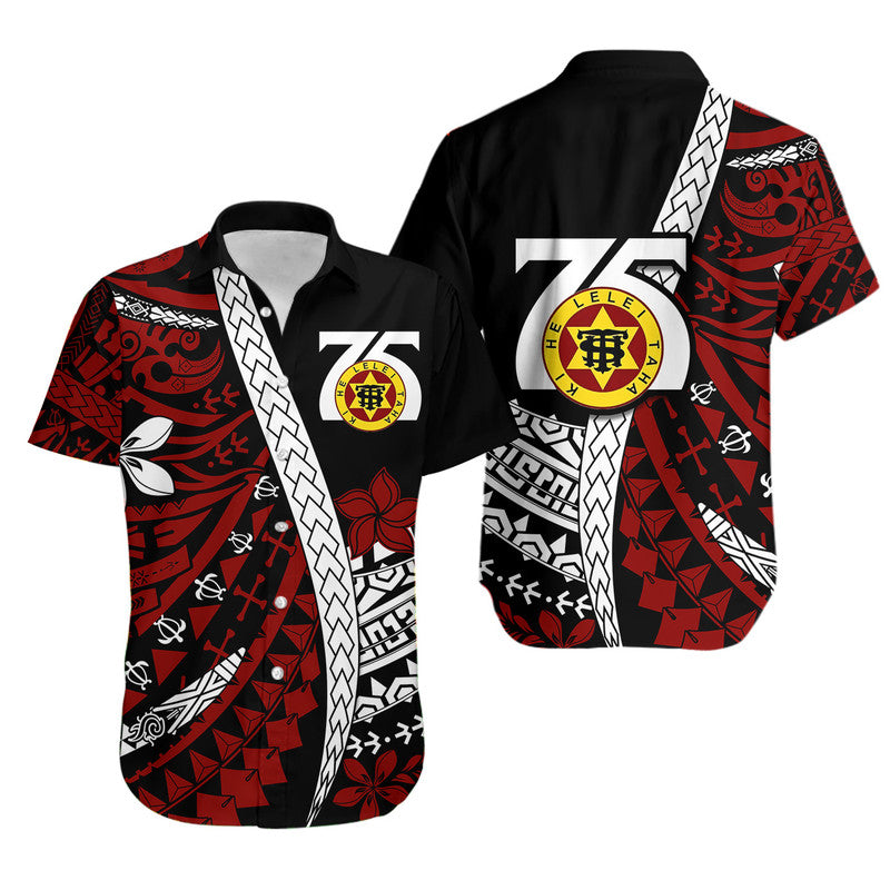 Tonga High School 75th Anniversary Hawaiian Shirt Black Polynesian Minimalist Style