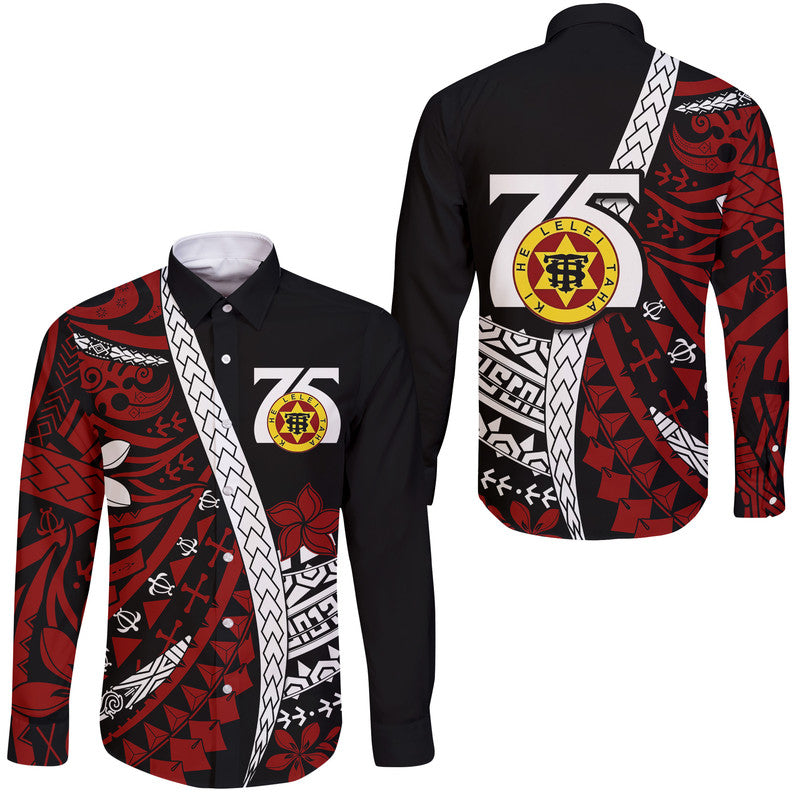 Tonga High School 75th Anniversary Hawaii Long Sleeve Button Shirt Black Polynesian Minimalist Style