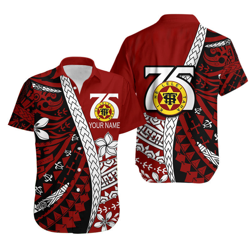 Custom Personalised Tonga High School 75th Anniversary Hawaiian Shirt Red Polynesian Minimalist Style