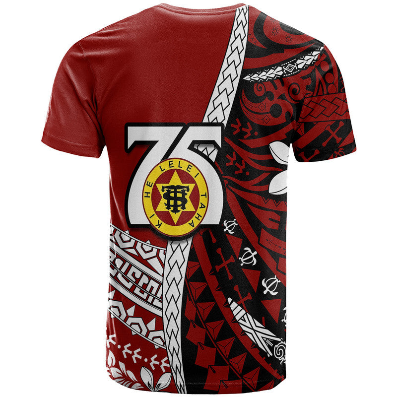 (Custom Personalised) Tonga High School 75th Anniversary T Shirt Red Polynesian Minimalist Style