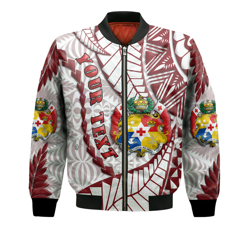 (Custom Personalised) Tonga Emancipation Day Bomber Jacket Kupesi Pattern No.2 White