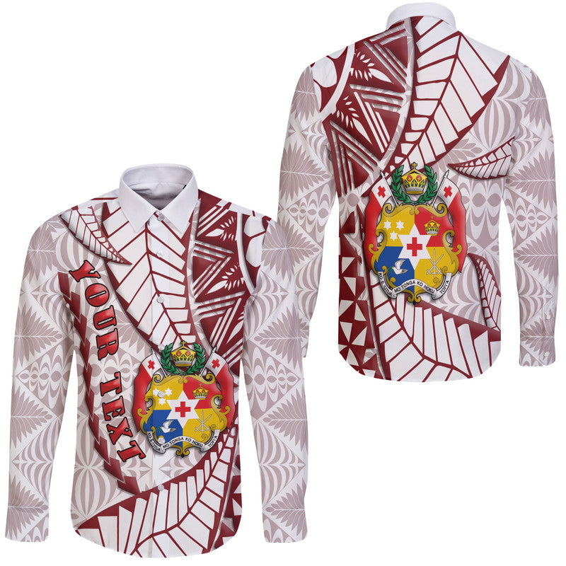 (Custom Personalised) Tonga Emancipation Day Hawaii Long Sleeve Button Shirt Kupesi Pattern No.2 White