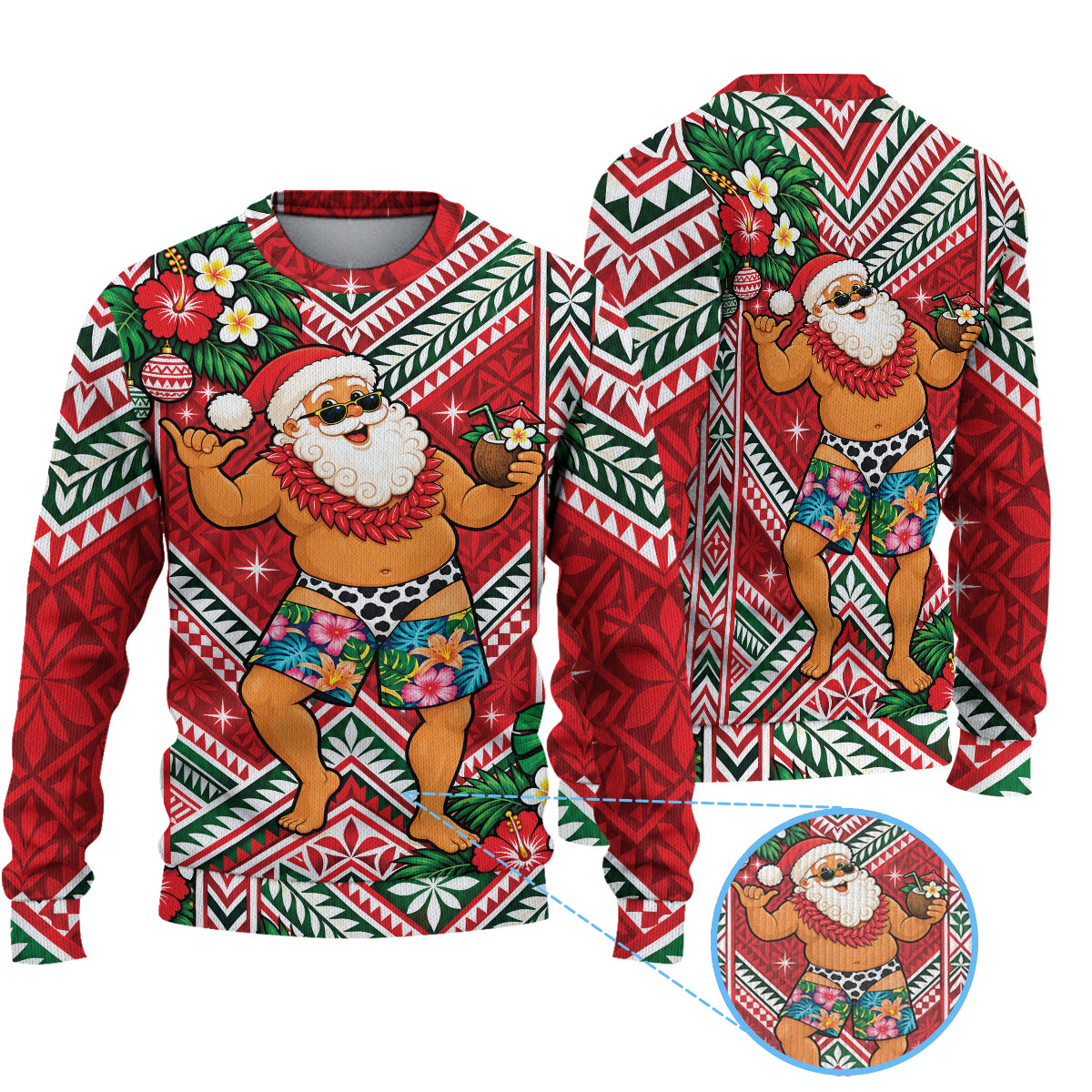 Funny Santa With Ula Fala Sweatshirt Polynesian Tribal Christmas Sweater