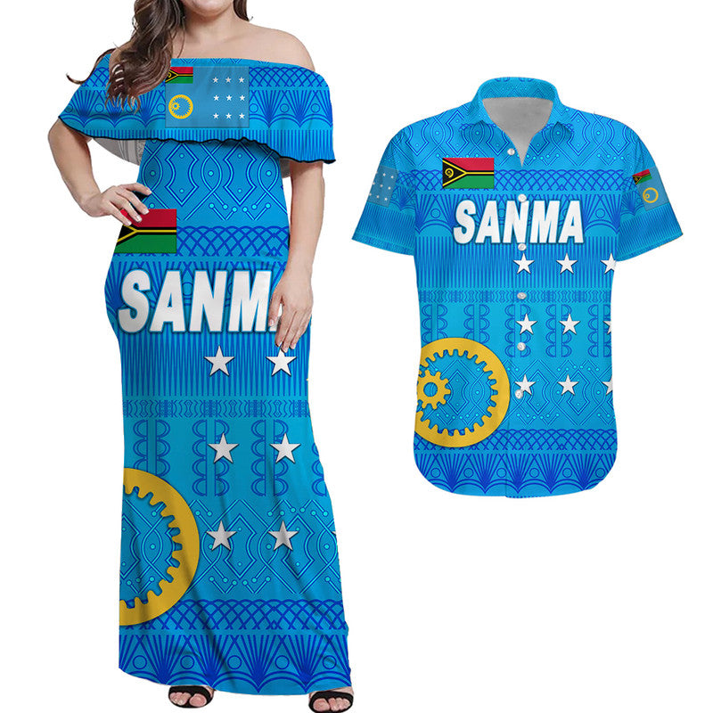 Sanma Province Combo Dress and Hawaiian Shirt Matching Couples Outfit Vanuatu Pattern Traditional Style