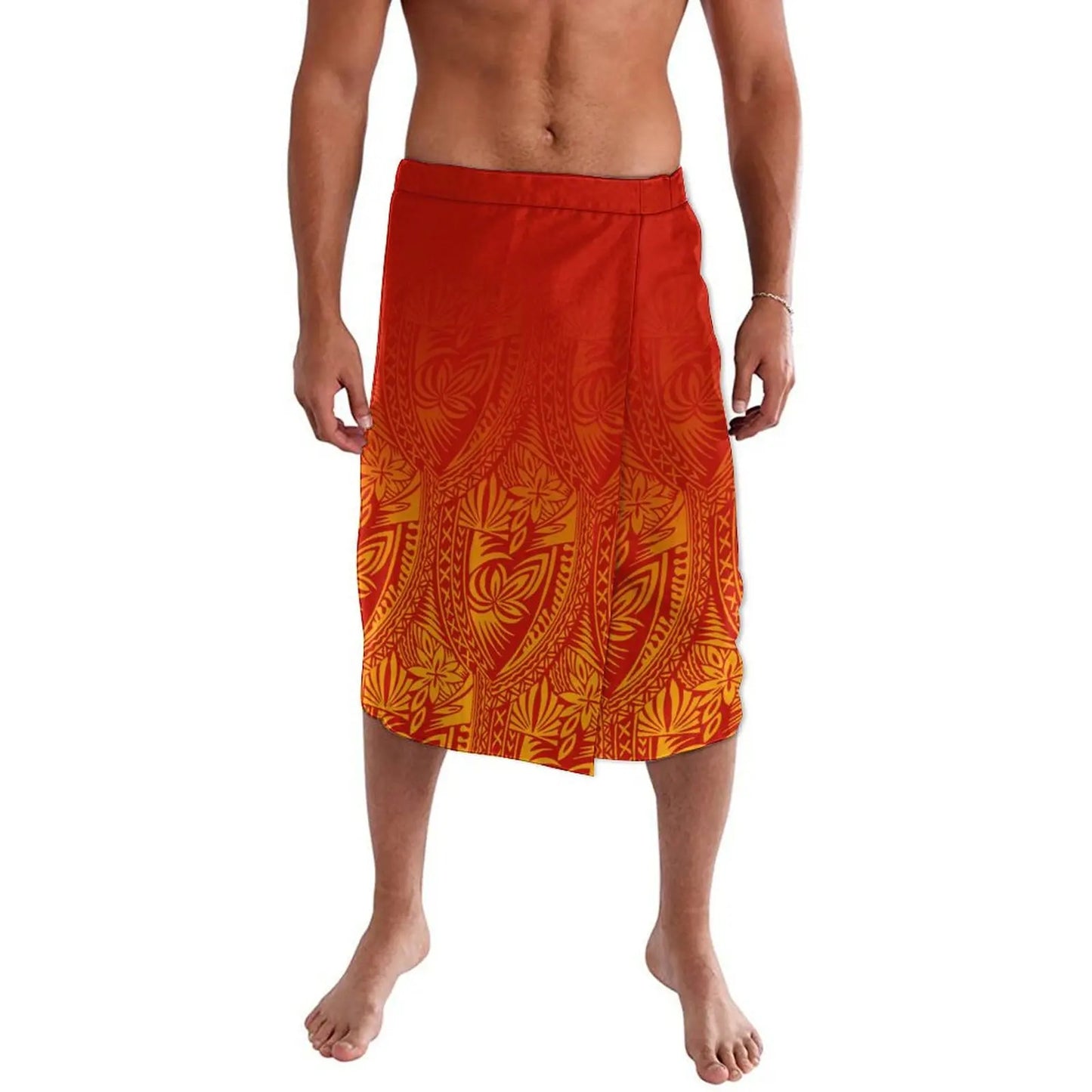Red Polynesian Tribal Pattern Lavalava Island Wear Wrap Skirt Ie Faitaga Men Beach Sarong Clothes