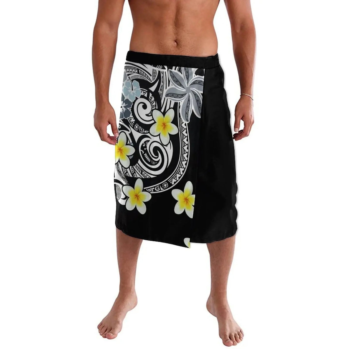 Polynesian Plumeria Flowers Lavalava Island Wear Wrap Skirt Ie Faitaga Men Printed Beach Sarong Clothes